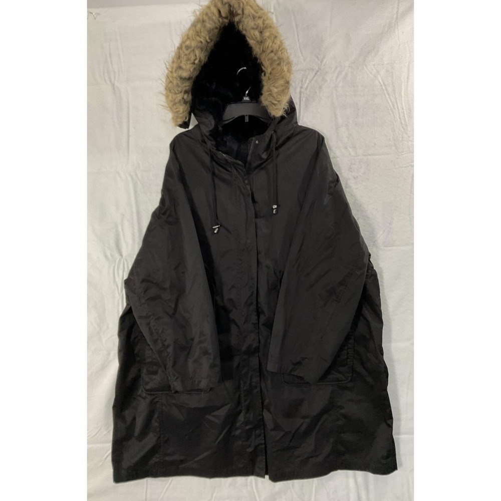 Coat Womens 3XL Black Hooded Faux Fur‎ Lined Long Parka Pockets Zip Warm Winter